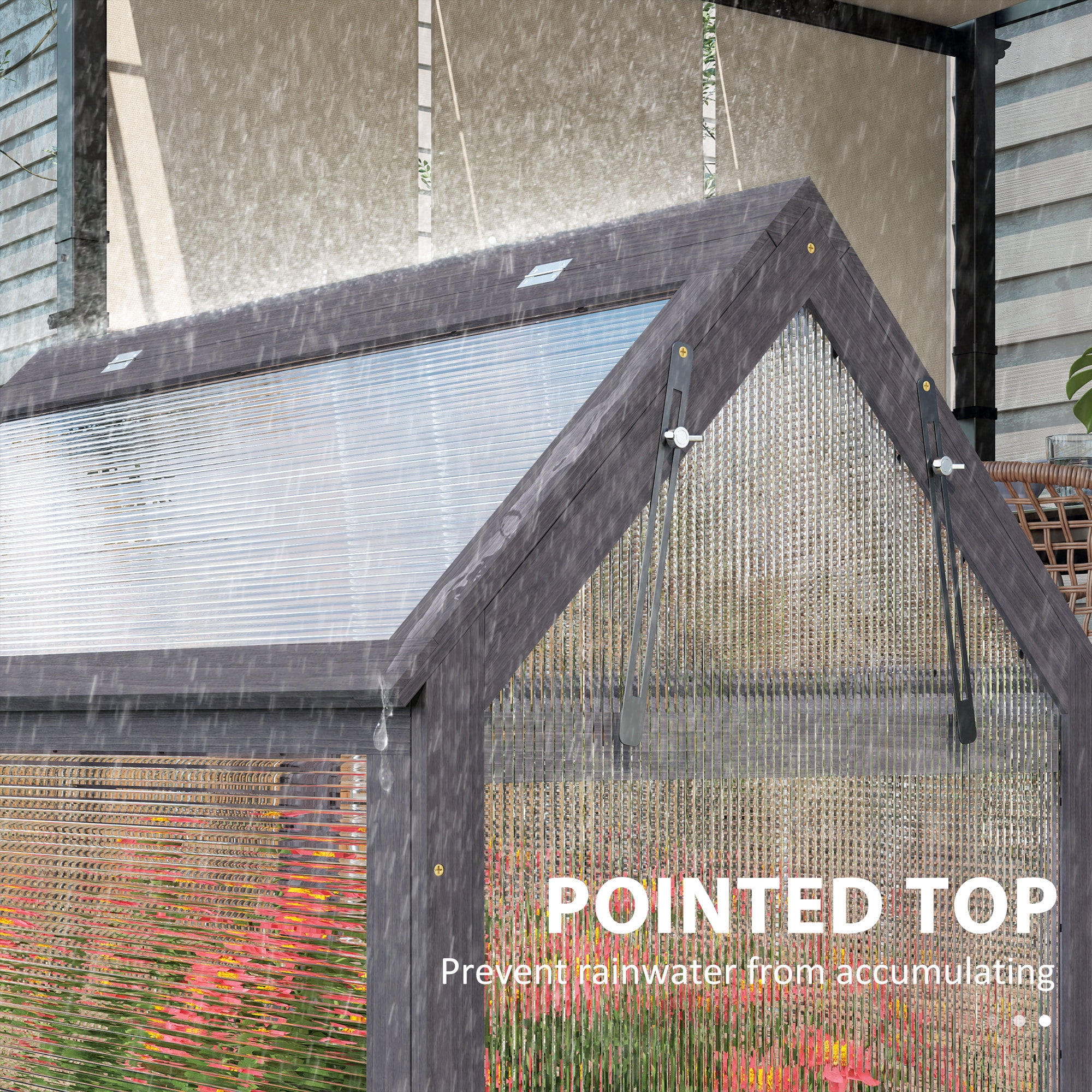 Outsunny Raised Garden Bed with Polycarbonate Greenhouse, Wooden Cold Frame Greenhouse, Garden Flower Planter Protection, 35.5"x22.5"x38.25", Gray