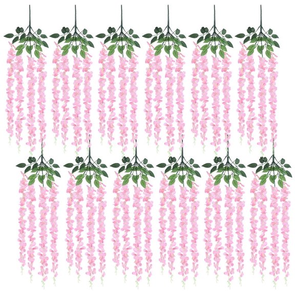 12 Pack Artificial Wisteria Flowers, Individually Wrapped, Tangle-Free Fake Hanging Vine Silk Flowers for Wedding Arch, Backdrop, Garden, Bedroom, Home Decor Pink