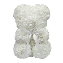 Way To Celebrate 9.25" Artificial Rose Bear Valentine's Day Gift, White Color