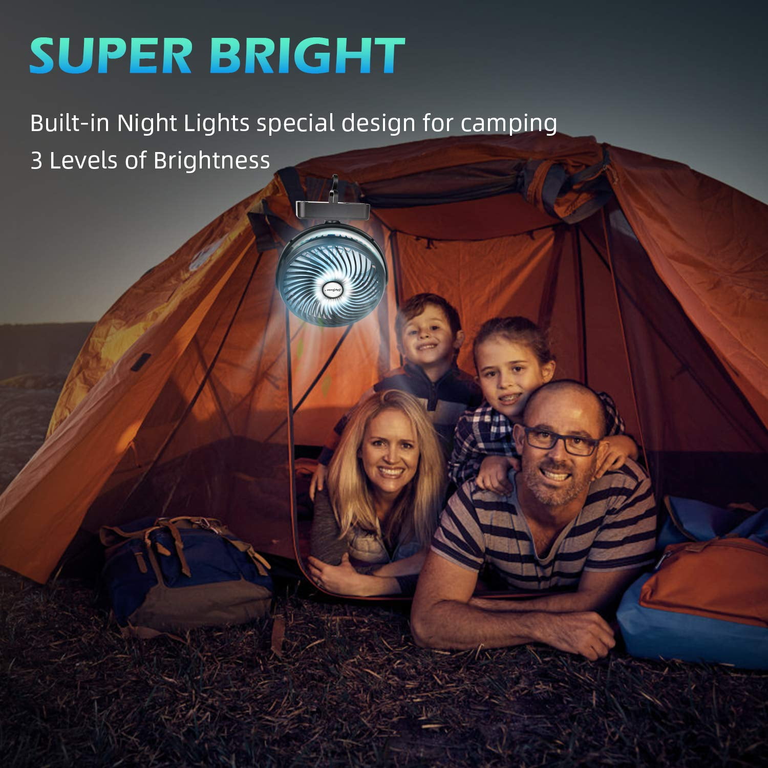 SkyGenius 7 inch Camping Fan with LED Lights USB Rechargeable Mini Desk Fan 4400mAh Battery Operated