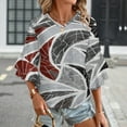 thumbnail image 3 of Abstract Red Grey Mosaic Art Women's V-Neck Blouse With 3/4 Ruffled Bell Sleeves Casual Top Ladies Blouses, 3 of 7