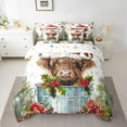thumbnail image 3 of Manfei Marry Christmas 7-Piece Twin Bedding Sets,Farm Highland Cattle Bedding Comforter Set,Red Berry Xmas Flower Sheet Sets For Boys Kids,Super Cozy Room Decor Reversible, 3 of 9