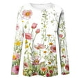 thumbnail image 4 of Aloohaidyvio Long Sleeve Shirts for Women O Neck Basic Tee Floral Print Shirts Blouse Fall Workout Hide Belly Fall Casual Tops, 4 of 5