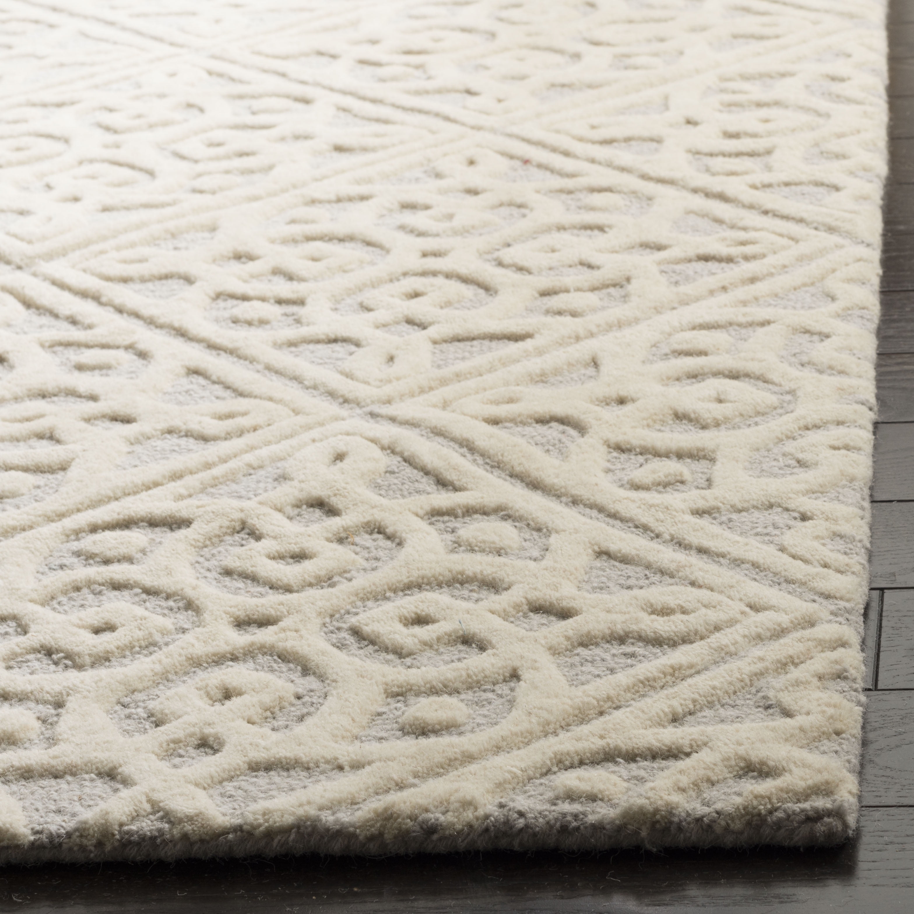 SAFAVIEH Cambridge Mirko Geometric Wool Area Rug, Light Gray/Ivory, 5' x 8'