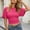 Hot Pink, variant on Womens Cinched Waist Tops Summer Boat Neck Ruched Basic Wrap Tee Shirts Casual Batwing Short Sleeve Blouse Tie Slim Cinched Waist Workout Shirts