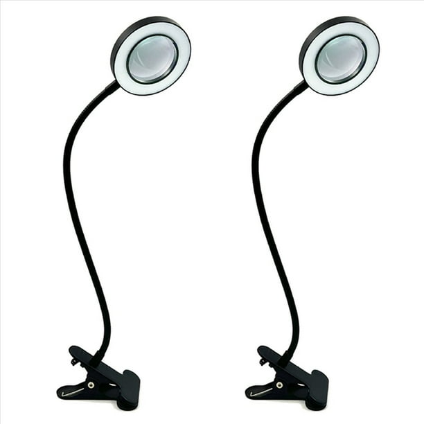 Clip de Lámpara de Escritorio de 48 LED con Luz de Lupa 5X 360°Ajustable 3 Modos Luz de Escritorio LED para Cama Escritorio Trabajo Manualidades-2 Piezas
