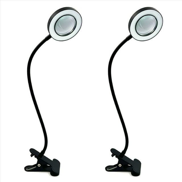 Clip de Lámpara de Escritorio de 48 LED con Luz de Lupa 5X 360°Ajustable 3 Modos Luz de Escritorio LED para Cama Escritorio Trabajo Manualidades-2 Piezas