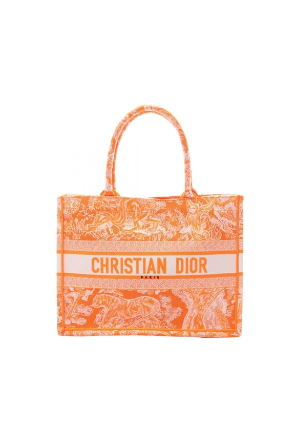 Pre-Owned Christian Dior Dior BOOK TOTE Medium Canvas Tote Bag for Women in Orange (Good)