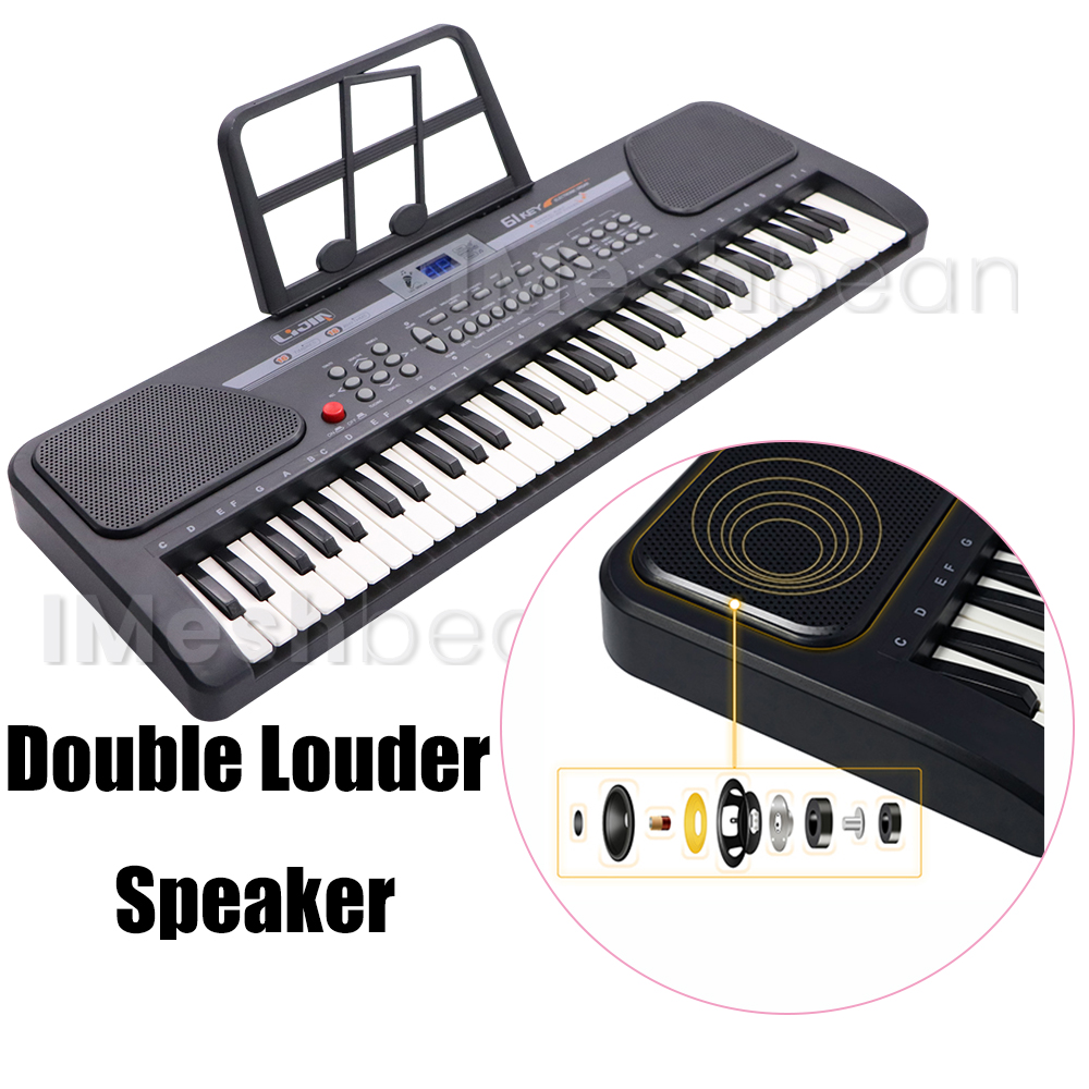 Display　Built-in　iMeshbean　with　Piano　Beginners　for　61　Keyboard　Electronic　Music　Key　Dual　Panel,　Speakers,　Microphone　Black