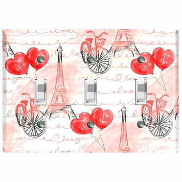Metal Light Switch Plate Cover Romantic Paris  Eiffel Tower Letter Bicycle Red PRS011
