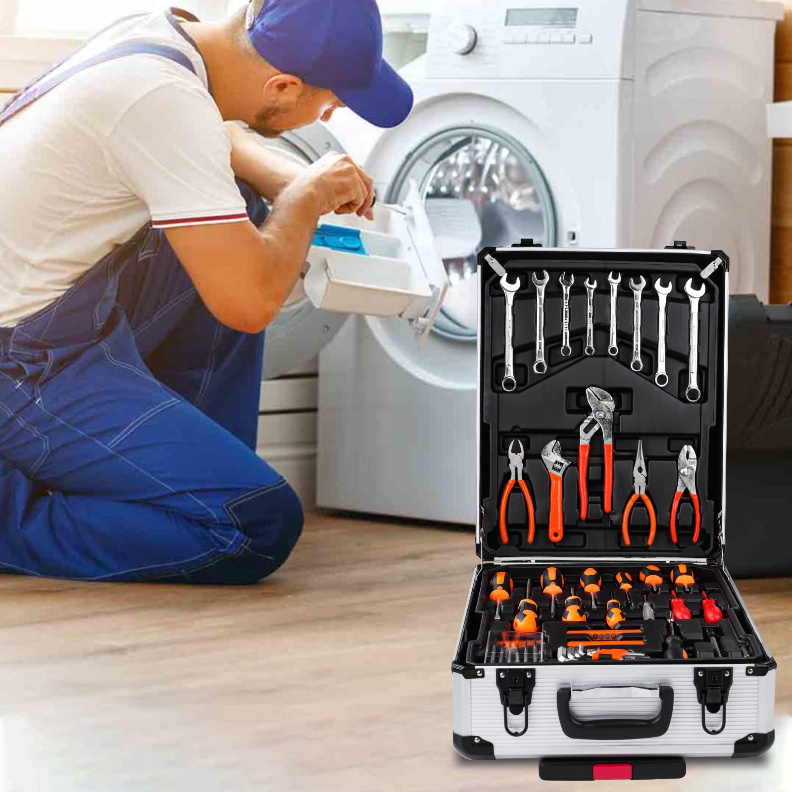Victool 187-Piece Auto Repair & Home Maintenance Tool Kit with Rolling Tool Box