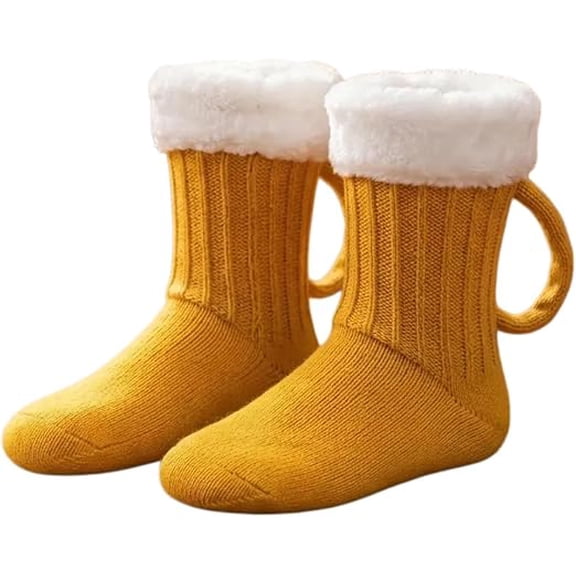 Novelty Beer Mug Socks, Medieval BrewBoot Mug Socks with 3D Handle & Foam Cuff, Soft Knit Funny Novelty Socks, Fun Holiday Party Gift for Men Women(k)