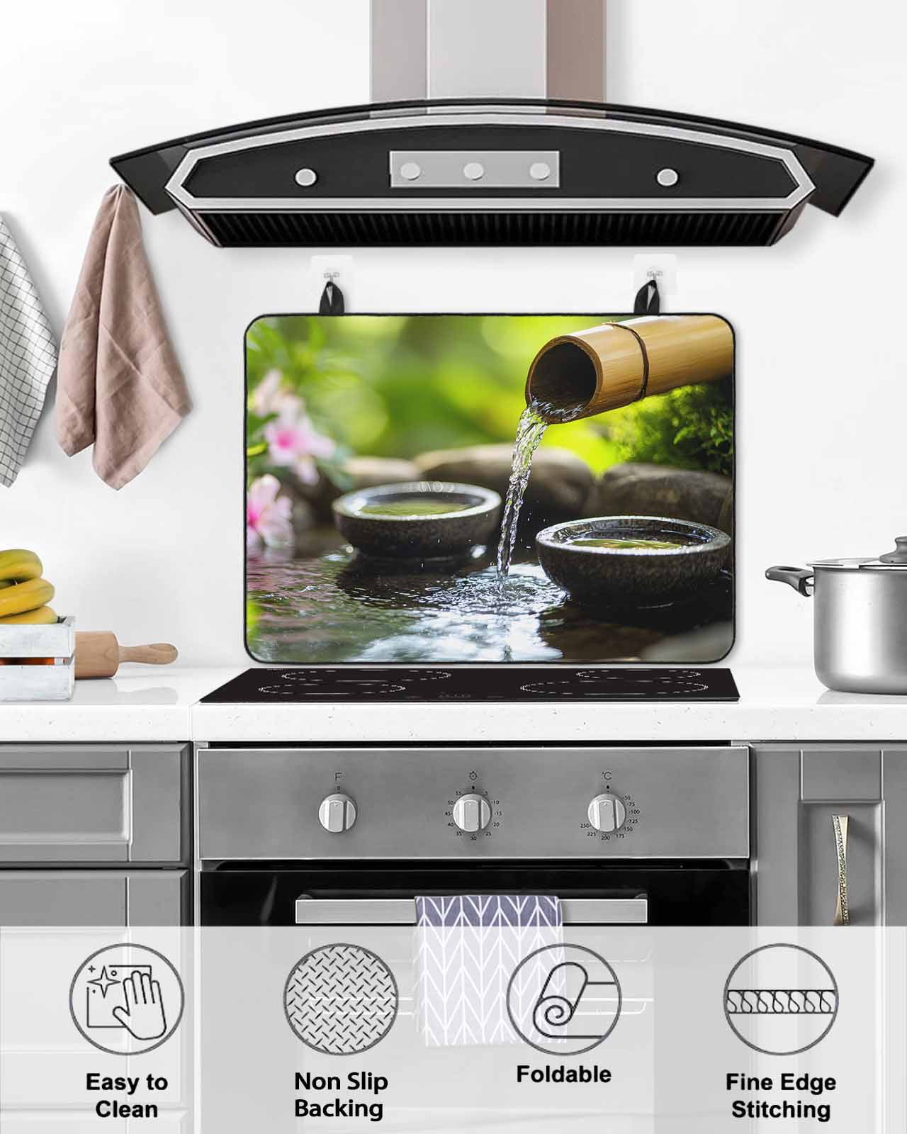 nqOlkjepod Large Induction Cooktop Protector Mat 36"x21", Flowing Water Zen Stones Stove Top Covers for Electric Stove, Modern Country Abstract Art Stove Burner Cover Mats, Glass Top Stove Cover