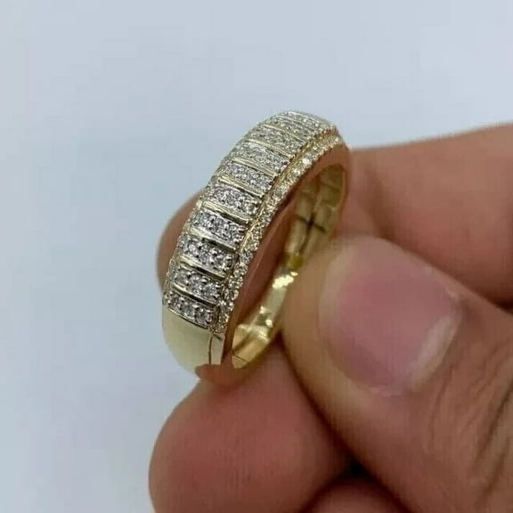 2Ct Round Cut Lab-Created Diamond Cluster Women Wedding Band Ring 14k Yellow Gold Plated