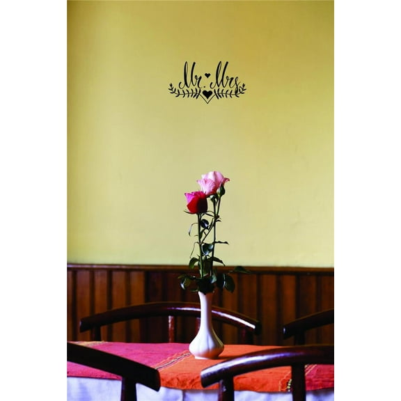 MrMrs Wedding Husband Wife Bride Groom Marriage Vows Forever Ring Engagement Flower Girl Roses Holiday Gift Decorating Girl Boy Bedroom Wall Decal Sticker - Size: 10 Inch x 22 Inch