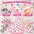 thumbnail image 3 of Rirool Kids Baking Set, 11-Piece White Cupcake Print Junior Chef Costume and Pretend Play Kit with Apron, Hat, Oven Mitt, Pot Holder, Whisk, Wooden Utensils and 4 Cookie Cutters, Ages 3-6, 3 of 8
