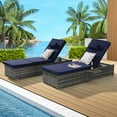 thumbnail image 4 of Outdoor Chaise Lounge Chairs with Cushion, Segmart Rattan Patio Furniture Set of 2 with Side Table, Wicker Recliner with Adjustable Backrest & Pillow, Max Weight 600 lbs, Dark Blue, 4 of 5