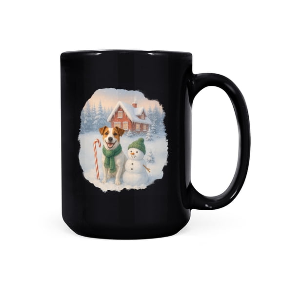 Hello Winter Vintage Jack Russell Terrier Enjoys Snowy Day with Snowman Mug Parson Jack Dog Lover Coffee Tea Cup - 12019