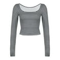 thumbnail image 6 of VISALY Off The Shoulder Top Going Out Tops Women's Long Sleeve Striped T Shirt Slim Fit Crew Neck Crop Top Fall Clothing Pullover Sweatshirts Loose Fit Hoodie Pullover Sweatshirt Basic Tops Black S, 6 of 8
