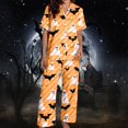 thumbnail image 2 of Halloween Pajamas Women Casual Full Printed Silk Satin Short Sleeve Button Down Lapel Pocket Shirts Loose Straight Pants Comfy Sleepwear Fall Winter 2 Pc Women's Loungewear Sets Orange XXL, 2 of 7