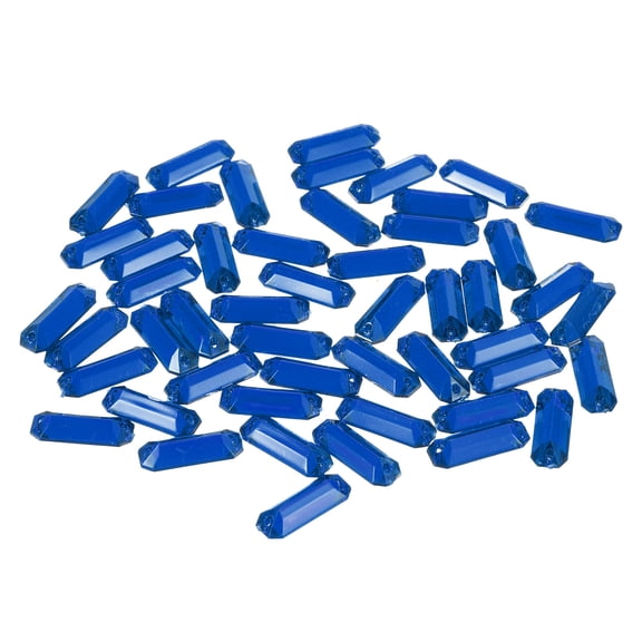 50Pcs 19x7mm Flat Back Sew on Rectangle Plastic Rhinestones Beads, Blue