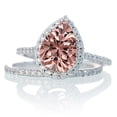 thumbnail image 4 of 2 Carat Pear Cut Morganite Halo Bridal Set for Woman on 10k White Gold, 4 of 4
