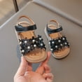 thumbnail image 6 of XIMIN Girls Open-Toe Sandals with Flower Pearl Applique Adjustable Ankle Strap Non-Slip Flat Sole Cute Casual Summer Beach Sandals (Black, 3-3.5 Years), 6 of 7