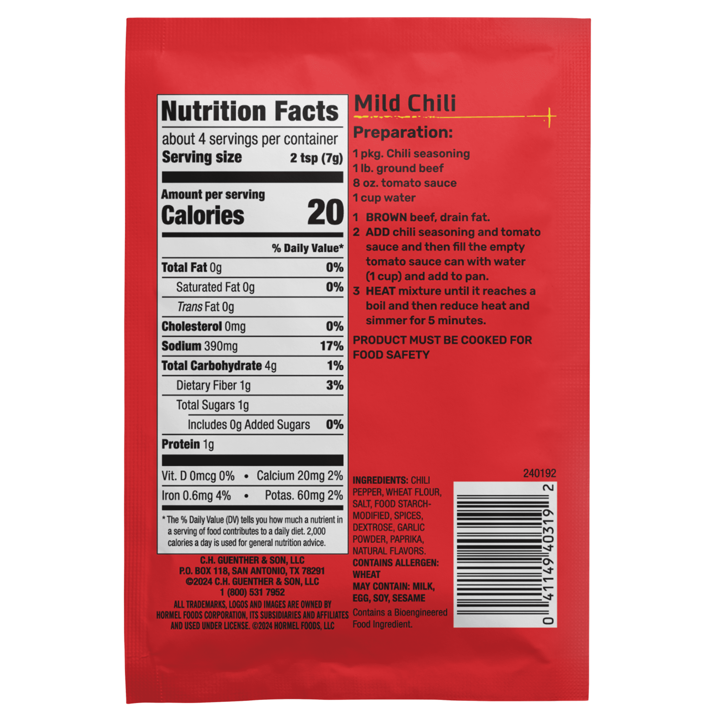 (7 pack) Hormel Mild Chili Seasoning Mix, 1 oz Pouch