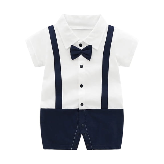 QINGFSAP Baby Boy Formal Romper Short Sleeve Bow Tie Bodysuit Creeper Infant One Piece Outfit