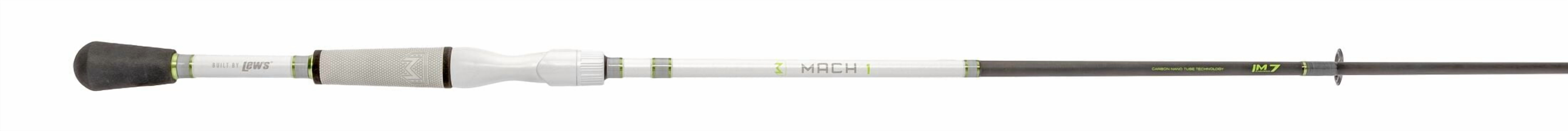 Lew’s MACH 1 Spinning Fishing Rod, 7-Foot, 1-Piece IM7 Graphite Rod with Medium Power and Fast Action, Winn Dri-Tac Split-Grip, Graphite Skeletal Reel Seat, White/Black/Green