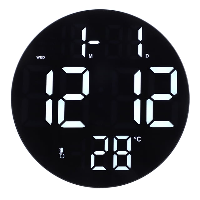 Wall Mounted Digital Clock, LED Digital Round Digital Wall Clock 12/24Hr For Bedroom
