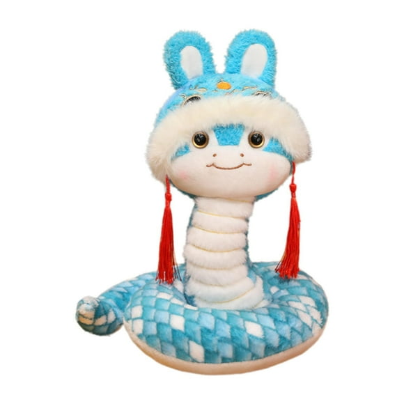 Figura de serpiente de peluche para el Año Nuevo chino 2025, estatua coleccionable de primavera Azul 25cm