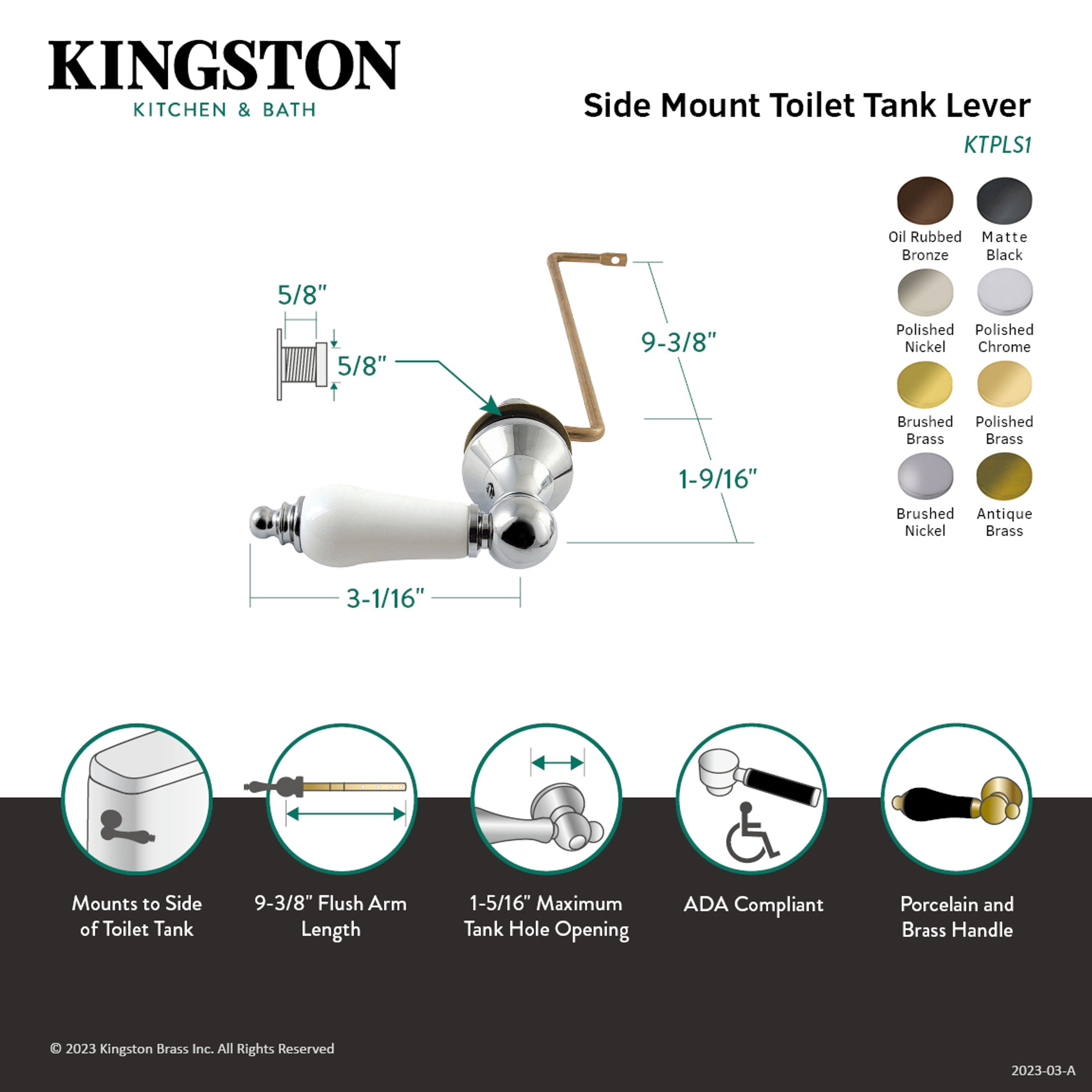 Kingston Brass KTPLS2 Victorian Side Mount Toilet Tank Lever, Left/Right Installation in Polished Brass