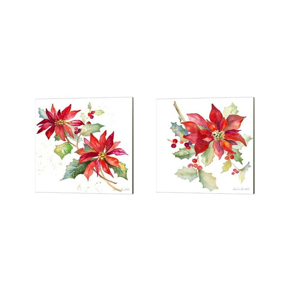 Great Art Now Poinsettias by Lanie Loreth 2 Piece Canvas Art Set Each 14"W x 14"H