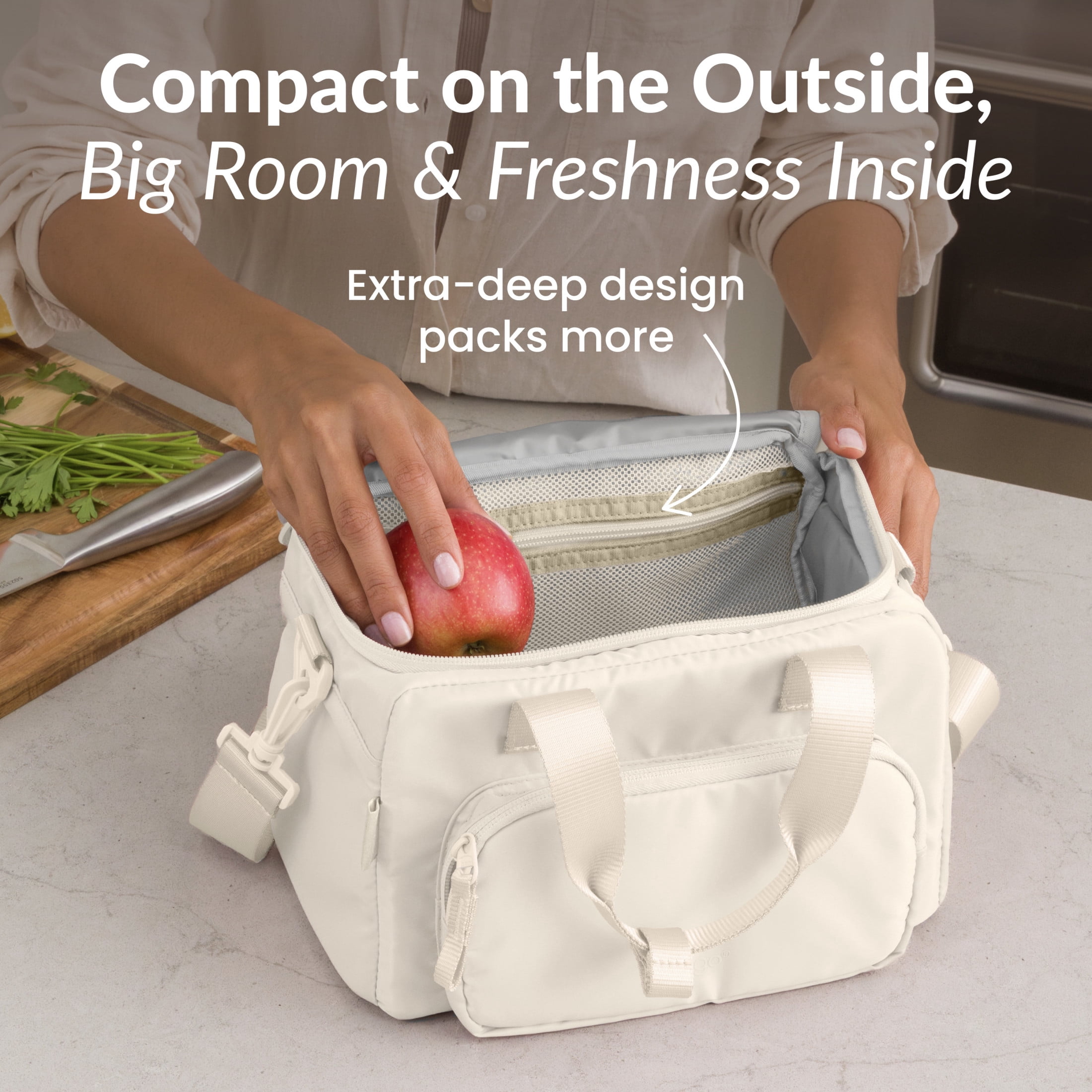 Bentgo Insulated Lunch Bag – Extra-Large Capacity Adult Lunch Bag with Shoulder Strap and External Storage Compartment, Durable, Lightweight, Ideal for Work, School, & Meals On the Go (Bone)