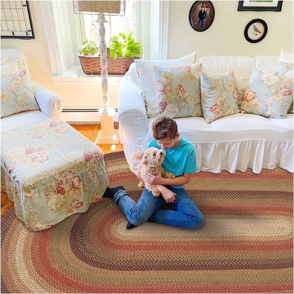 Homespice Gingerbread Jute Brown 6x9' Oval Braided Rugs for Living Room, Bedroom Rug and Dining Room. Pet Friendly. Decor Styles- Farmhouse Rug, Rustic, Vintage, Cottage, Primitive, Country, Boho Rug