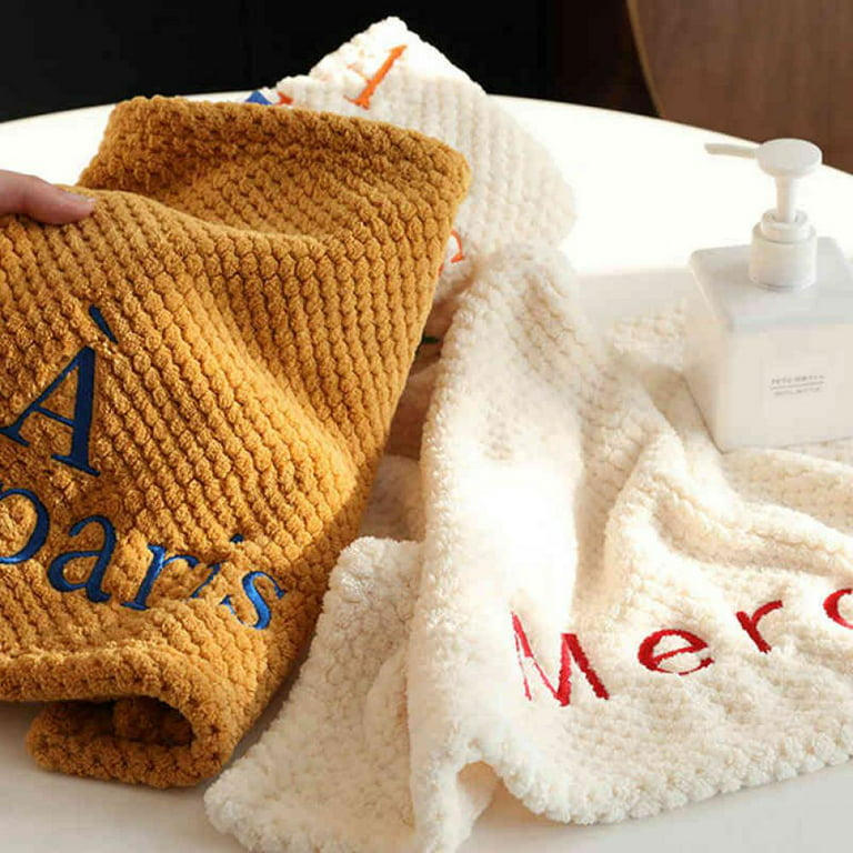 Soft Letter Embroidery Hand Towels Kitchen Bathroom Hand Towel with Hanging Loops Quick Dry Soft Absorbent Microfiber Towels B, Size: 50, Black