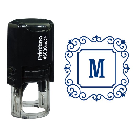 Printtoo Alphabet M Monogram Initial Square Swirl Border Self Inking Rubber Stamp Office Stationary