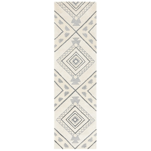 SAFAVIEH Casablanca Crispin Geometric Shag Runner Rug, Ivory/Grey, 2'3" x 12'