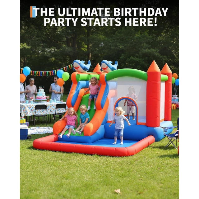 Royalbelle Colorful 5-in-1 Inflatable Bounce House with Slide & Water Pool