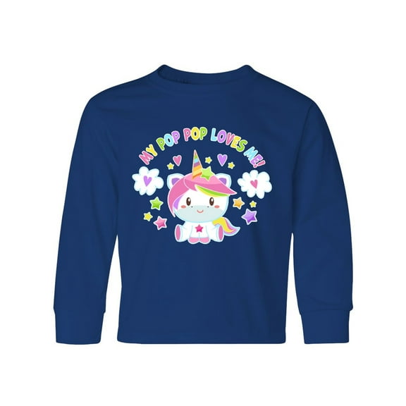 Inktastic My Pop Pop Loves Me with Cute Rainbow Unicorn Long Sleeve Youth T-Shirt