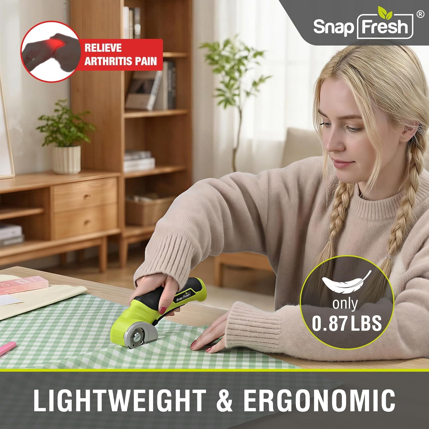 Cordless Electric Scissors, 4V Electric Mini Box Cutter, Carpet & Cardboard Cutter Tool with a Replacement Blade/Charger, Rotary Cutter for Cardboard Packages Leather Plastic （Green）