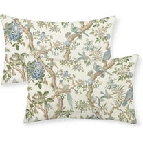 Sage Green Blue Pillow Covers 12x20 Inch 2 Pcs Spring Floral Bird Chinoiserie Decor Throw Pillows Vintage Flower Seasonal Outdoor Decoration Lumbar Pillowcase Linen Cushion Cover for Couch Sofa