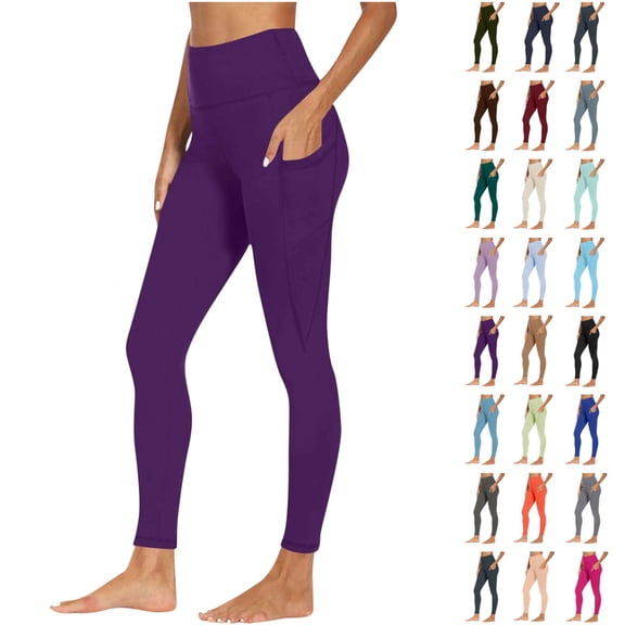 Seffadzy Women‘s Plus Size Yoga Leggings High Waist Ankle with Pockets Stretchy Workout Running Fitness Athletic Casual Lounge Purple XL