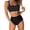 #002 Black, variant on Women's V Neck High Waisted Bikini Set, Two Piece Solid Swimsuits for Women, Ruched Tummy Control Swimwear for Beach & PoolRed S
