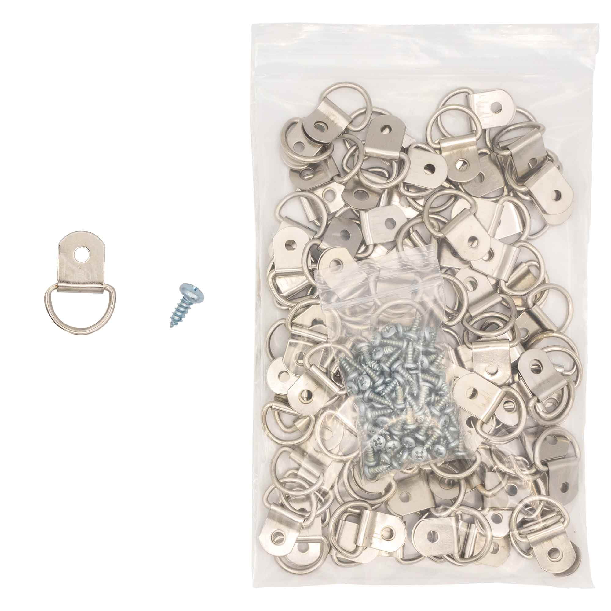 Lot Of 100 Picture Frame Hanging D Ring Single Np Nickel Plated With Screws