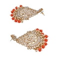 thumbnail image 3 of Crunchy Fashion Bollywood Jewellery Traditional Ethnic Bridal Bride Wedding Bridesmaid Embelished Gold-Plated Mastani Mirror Design Red Pearls Big Dangler Earrings, 3 of 3