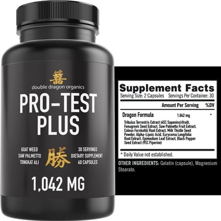 2 Pack, Testosterone Booster for Men - Extra Strength Horny Goat Weed, Saw Palmetto, & Tongkat Ali - Double Dragon Organics (120 Capsules Total)