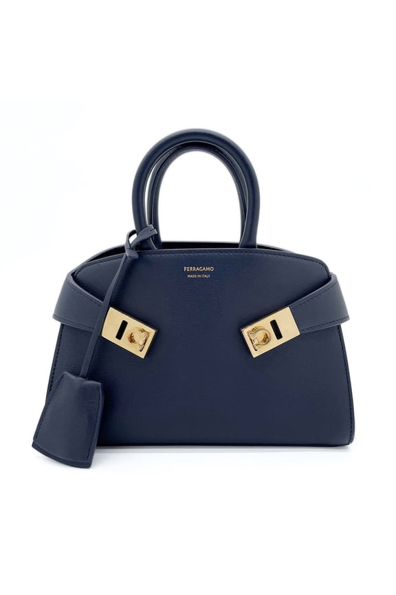 Pre-Owned Salvatore Ferragamo Hug Handbag 2-Way Shoulder Bag Leather Metal XS Blue Women's