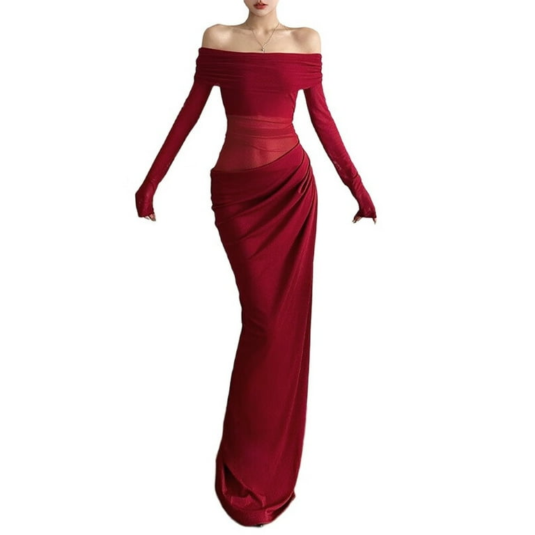 mermaid maxi dress with sleeves Metallic Knit Mermaid Maxi Dress | Long Sleeve Shapewear